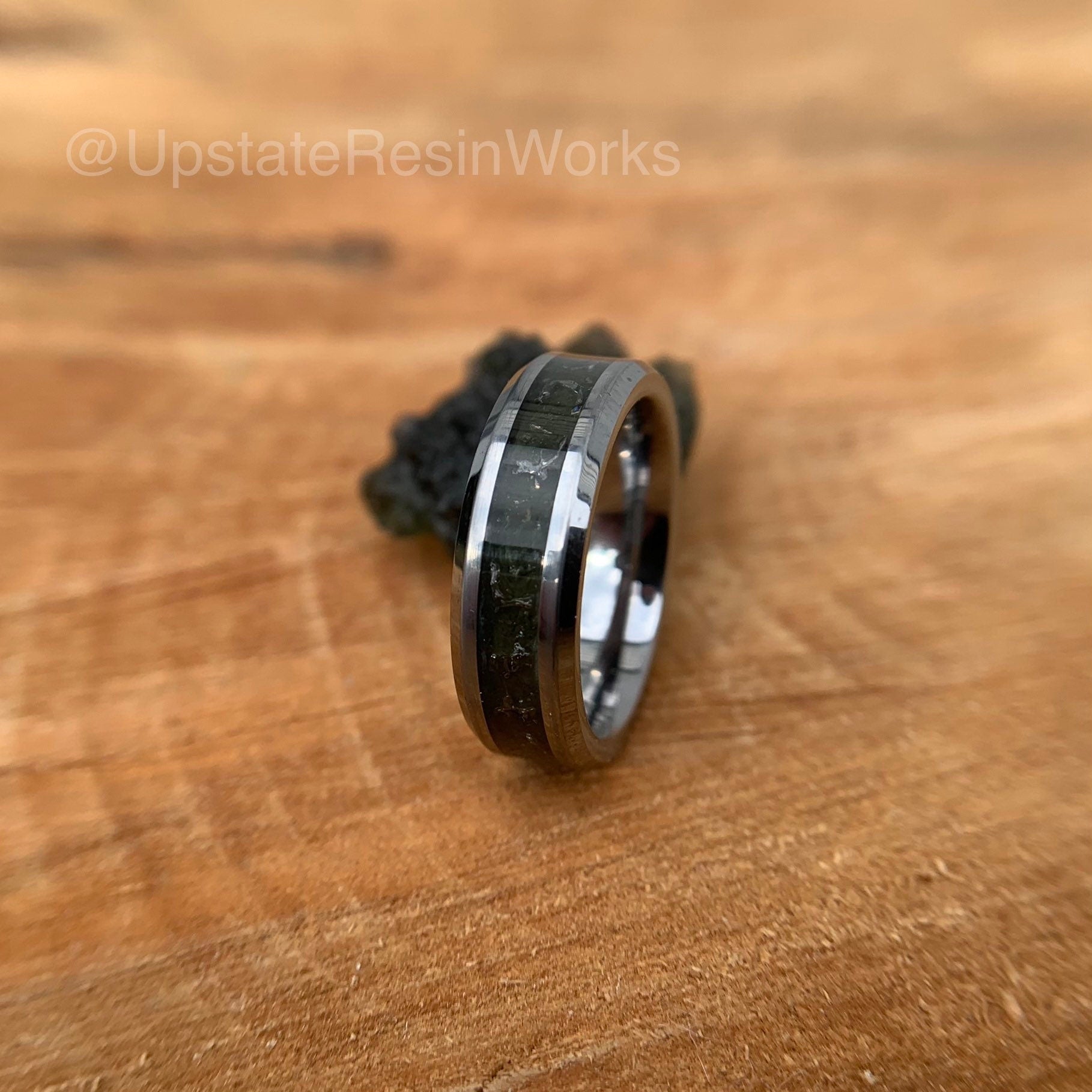 Genuine Moldavite ring, tektite ring, meteorite glass, Tungsten band, gemstone rings, mens ring womans ring, wedding band, engagement ring