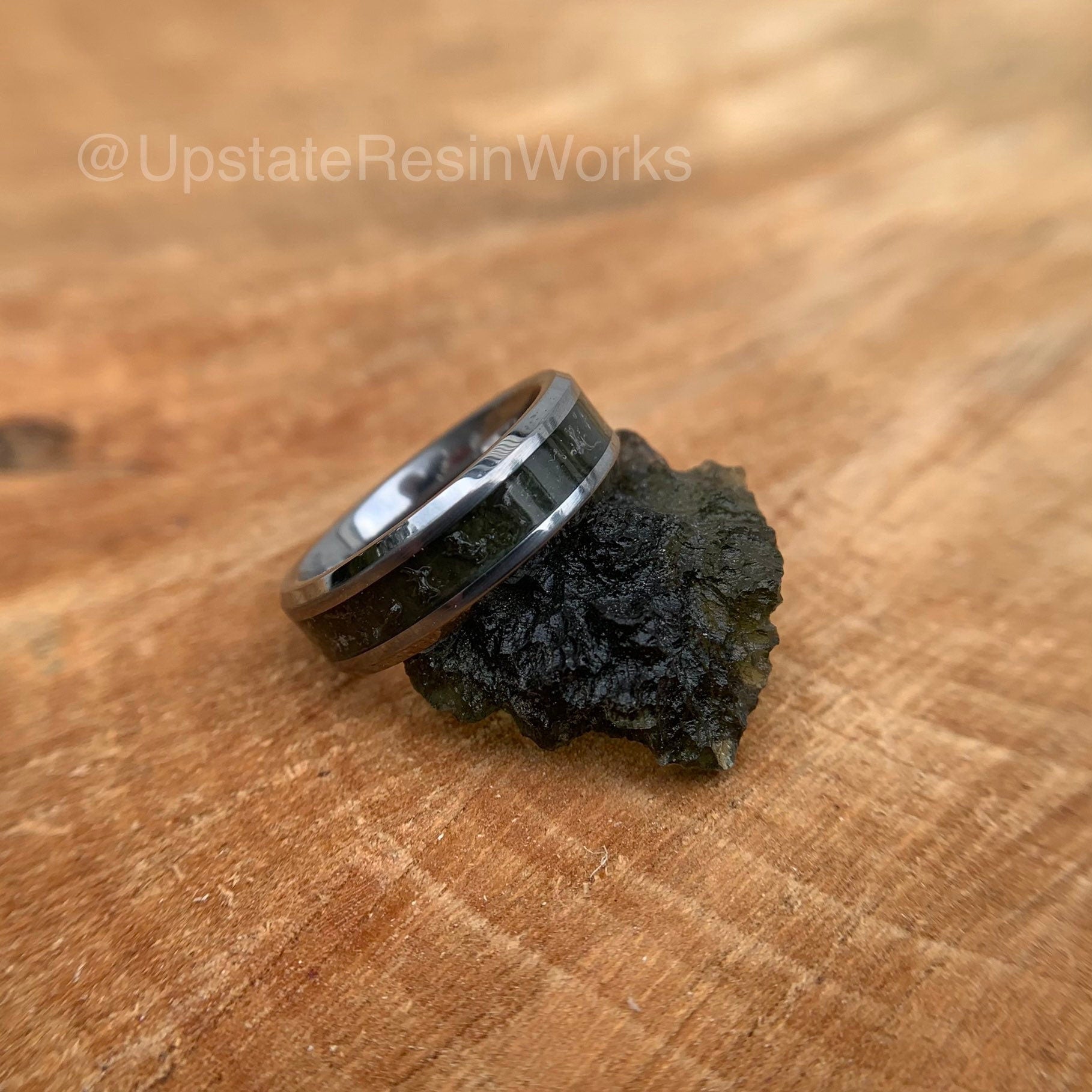 Genuine Moldavite ring, tektite ring, meteorite glass, Tungsten band, gemstone rings, mens ring womans ring, wedding band, engagement ring