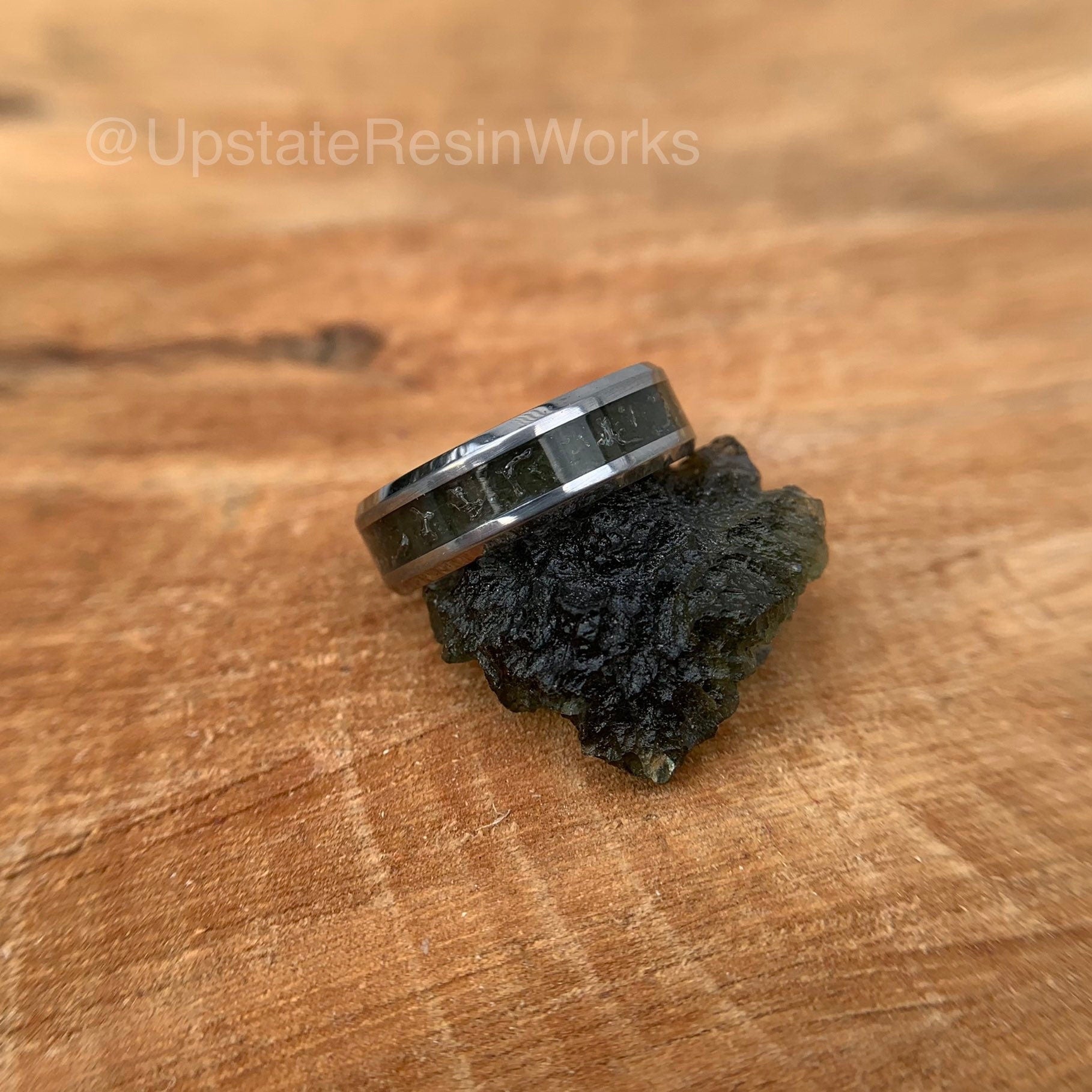 Genuine Moldavite ring, tektite ring, meteorite glass, Tungsten band, gemstone rings, mens ring womans ring, wedding band, engagement ring