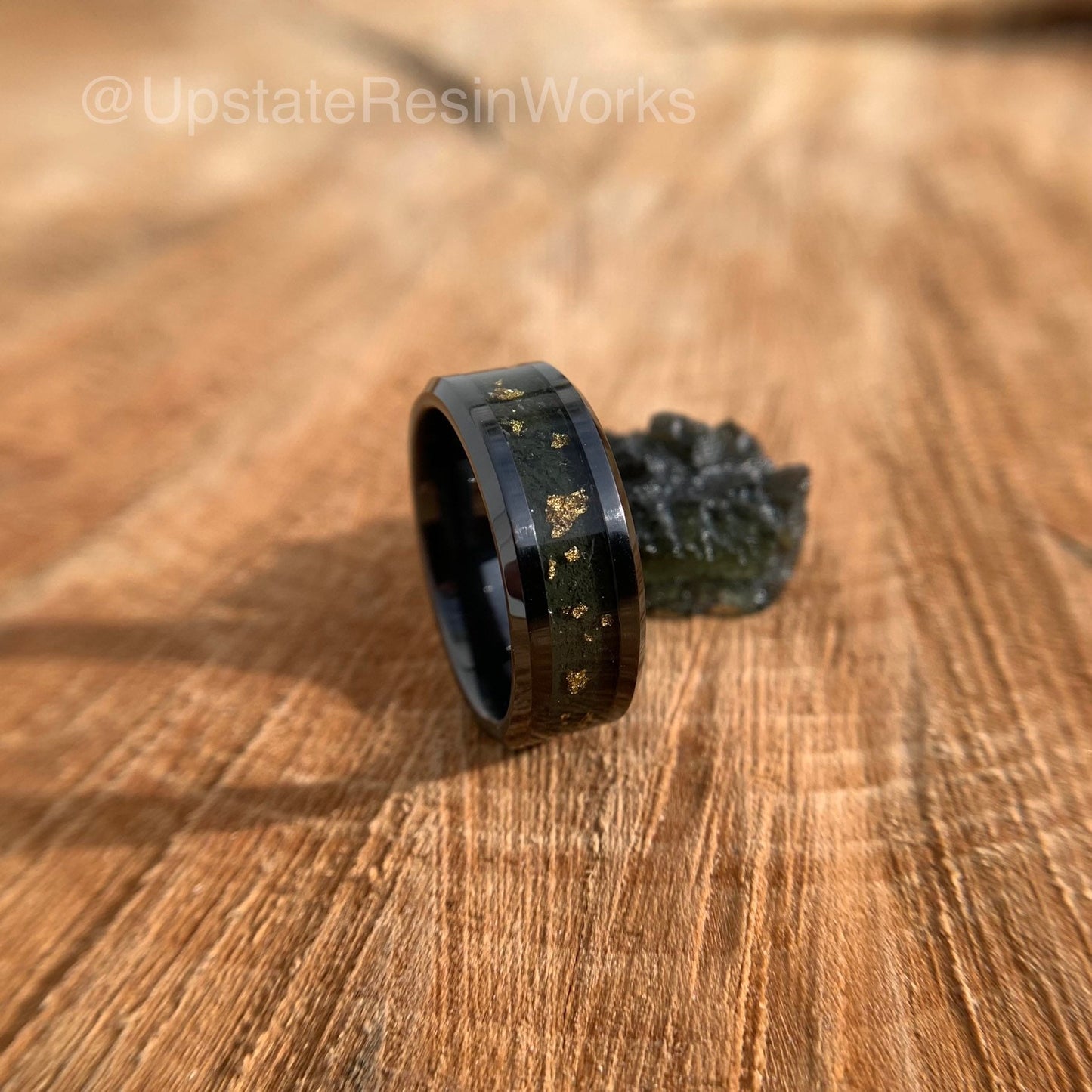 Real Moldavite ring, Tektite band, Moldavite with gold, gemstone rings, Moldavite vow renewal, wedding band, engagement ring, promise band