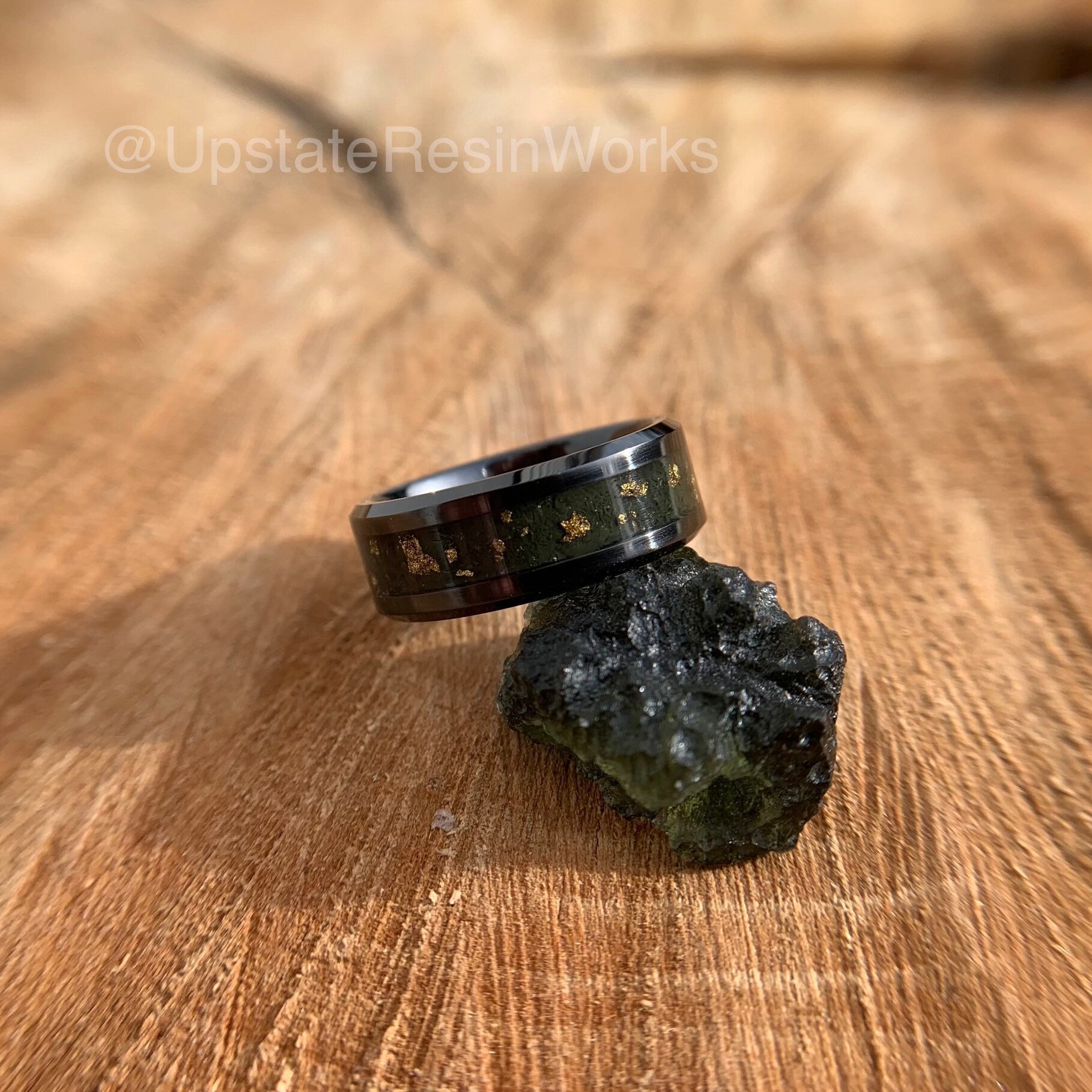 Real Moldavite ring, Tektite band, Moldavite with gold, gemstone rings, Moldavite vow renewal, wedding band, engagement ring, promise band