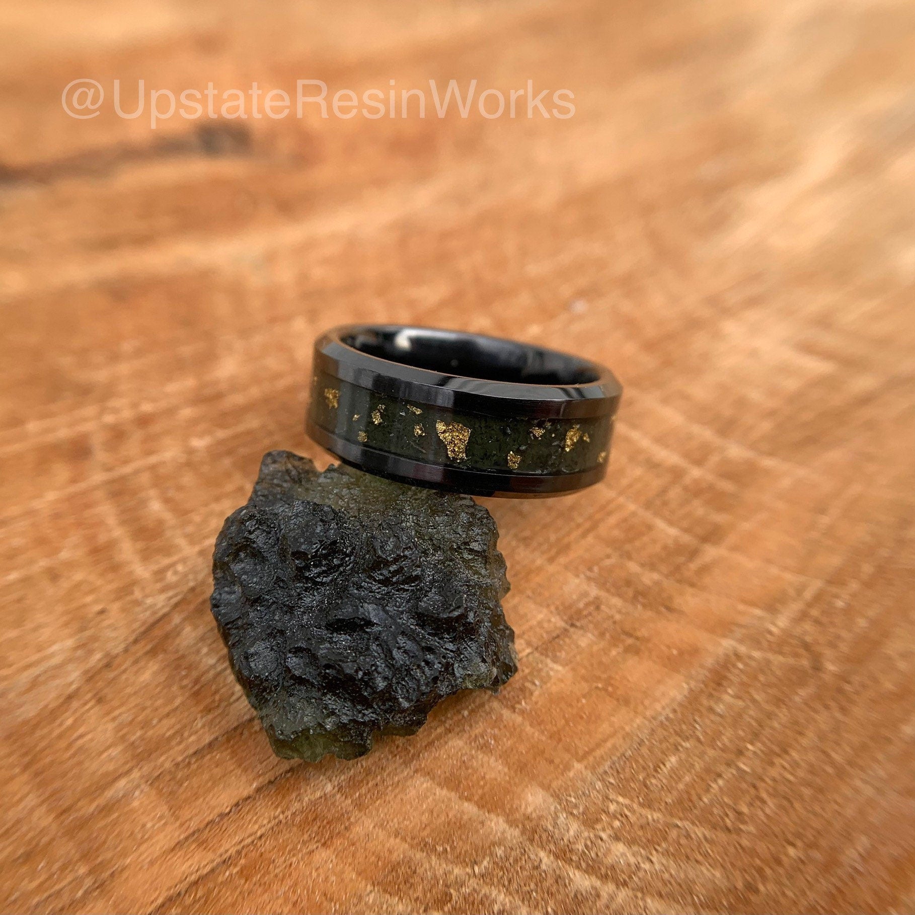 Real Moldavite ring, Tektite band, Moldavite with gold, gemstone rings, Moldavite vow renewal, wedding band, engagement ring, promise band