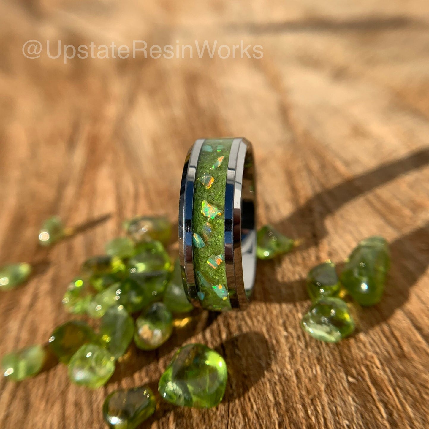 Genuine Peridot ring, Peridot and Opal ring, gemstone ring, wedding ring, promise ring, Anniversary Band, peridot for him, peridot for her