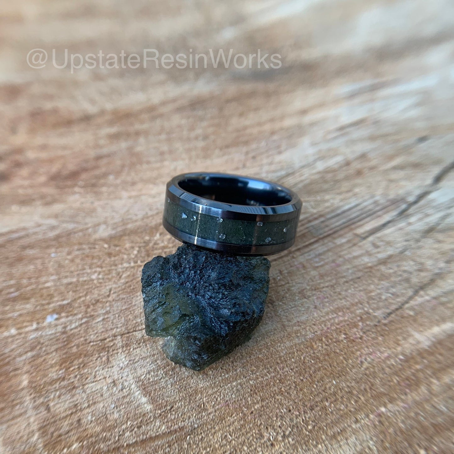 Real Moldavite ring, Diamond and Moldavite band, moldavite for him, moldavite for her, vow renewal, wedding band, engagement band, promise