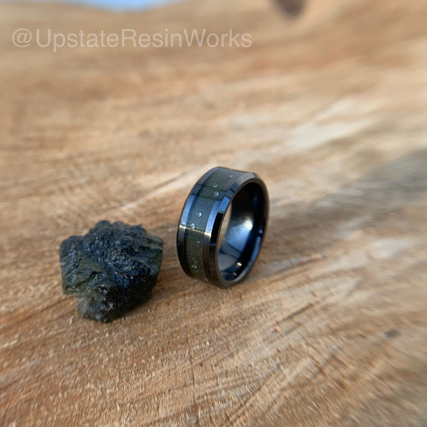 Real Moldavite ring, Diamond and Moldavite band, moldavite for him, moldavite for her, vow renewal, wedding band, engagement band, promise