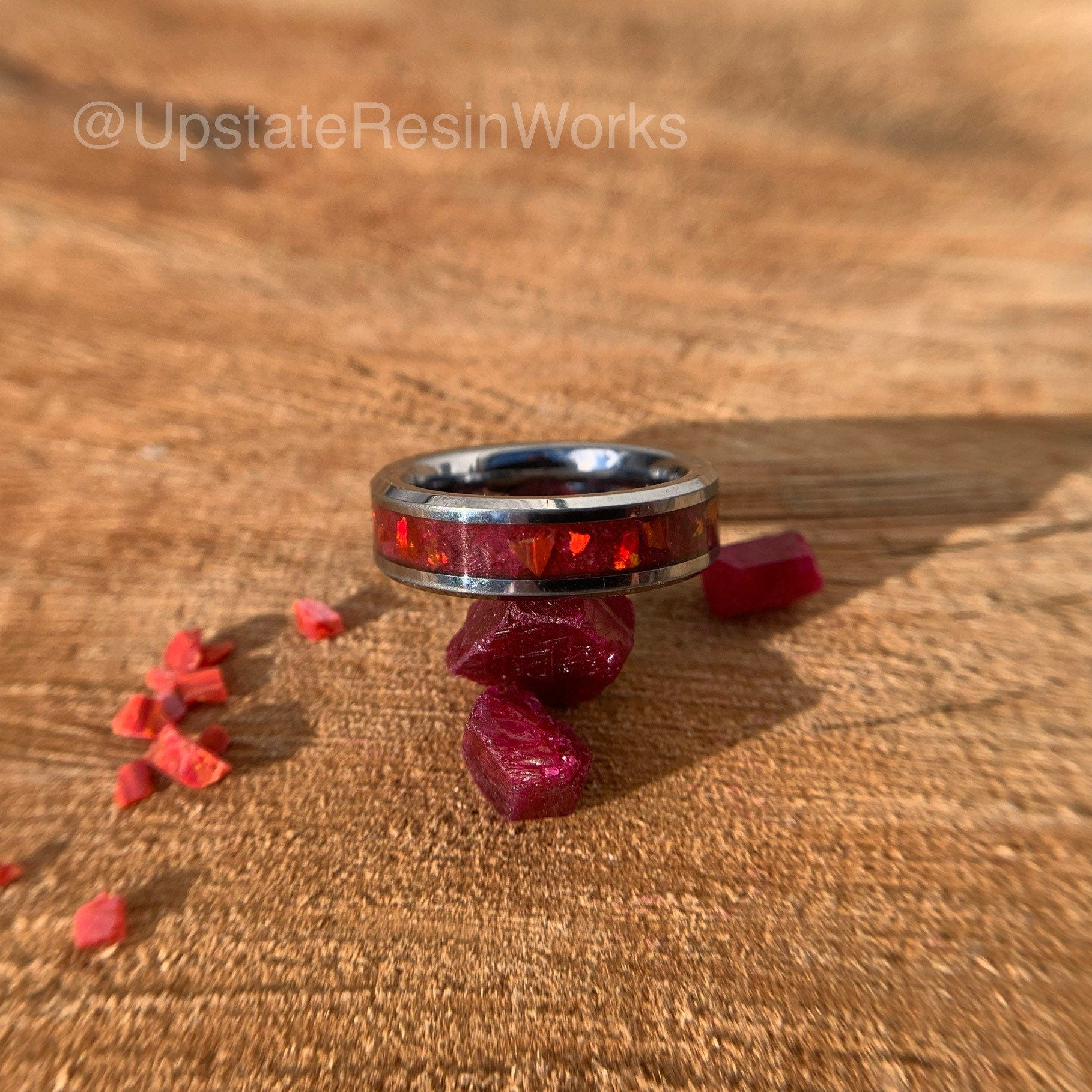 One Carat Ruby ring, Ruby and Opal, Ruby band, mens ruby ring