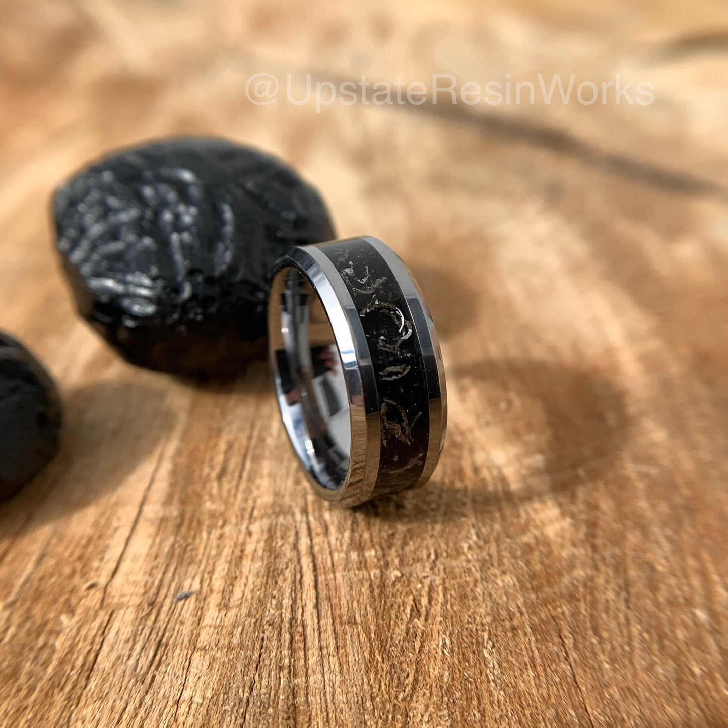 Genuine Billitonite ring, with meteorite shavings, Batu Satam ring, mens ring, womans ring, wedding ring, anniversary, engagement ring