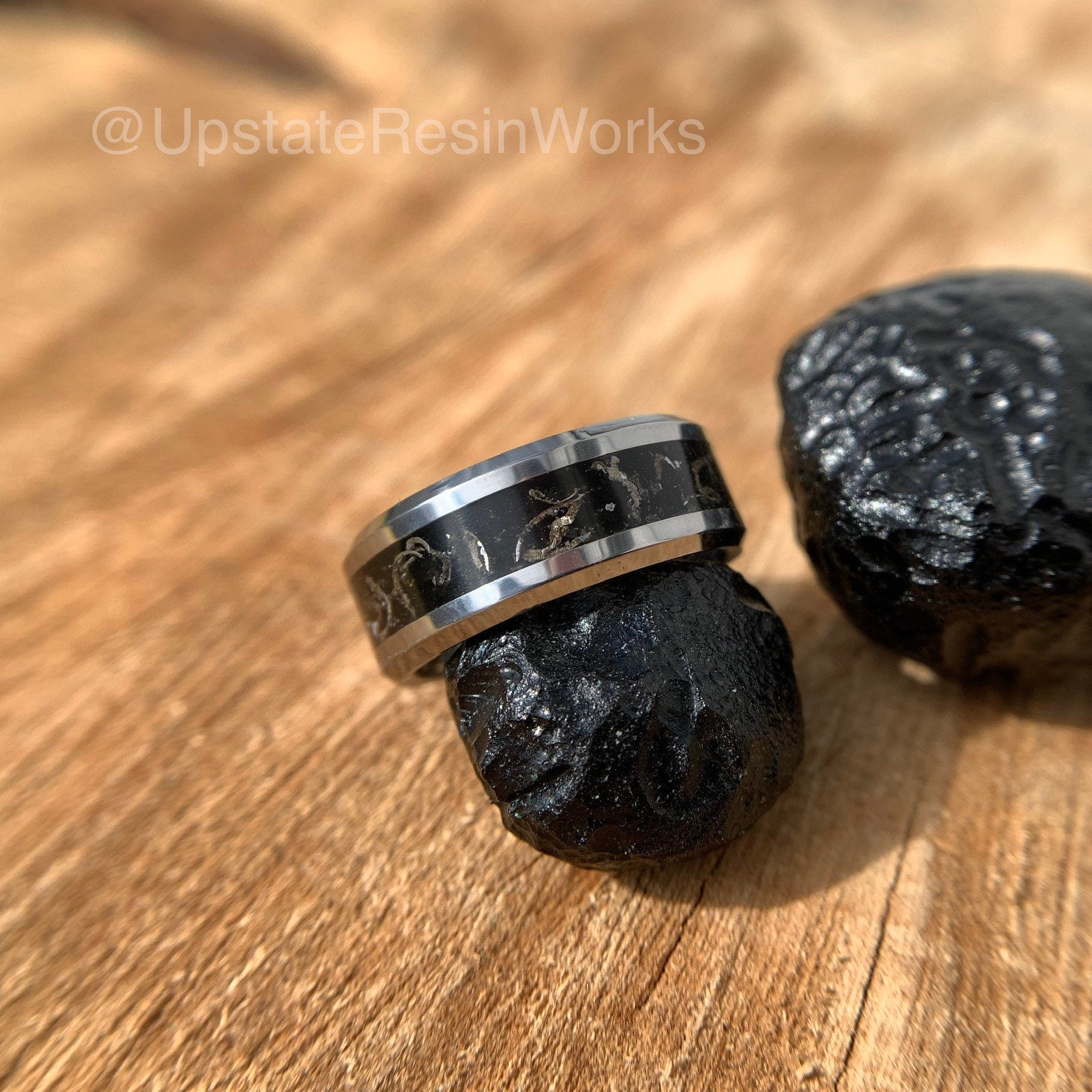 Genuine Billitonite ring, with meteorite shavings, Batu Satam ring, mens ring, womans ring, wedding ring, anniversary, engagement ring