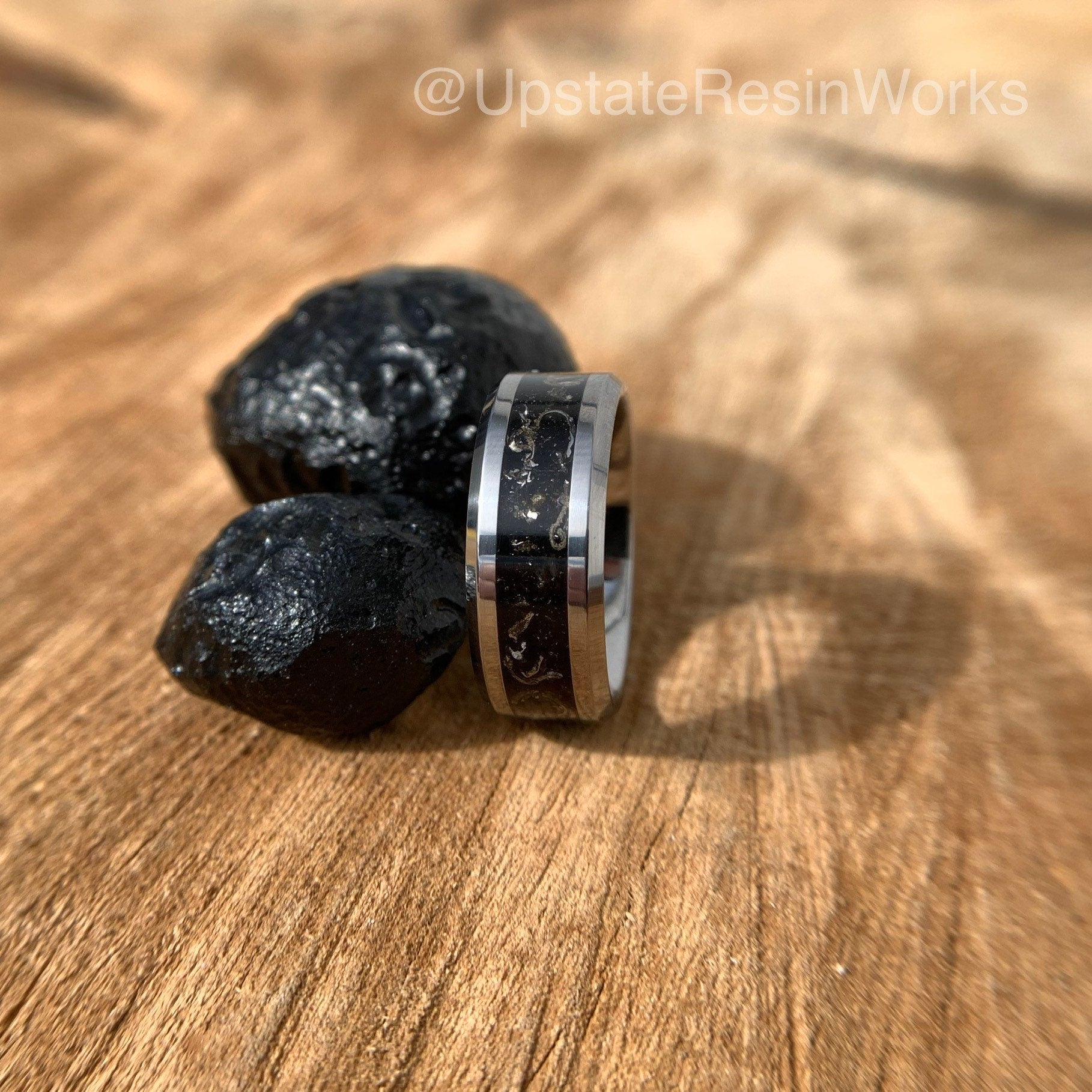 Genuine Billitonite ring, with meteorite shavings, Batu Satam ring, mens ring, womans ring, wedding ring, anniversary, engagement ring