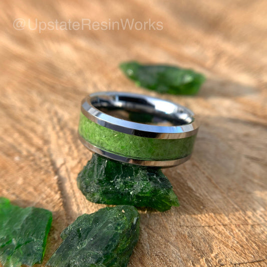 Genuine Green Diopside ring, diopside band, chrome green diopside, gemstone rings, mens ring, womans ring, wedding band, engagement ring