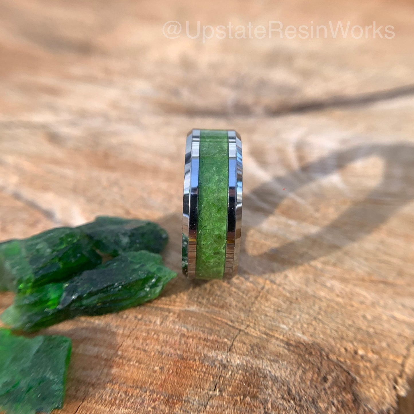 Genuine Green Diopside ring, diopside band, chrome green diopside, gemstone rings, mens ring, womans ring, wedding band, engagement ring