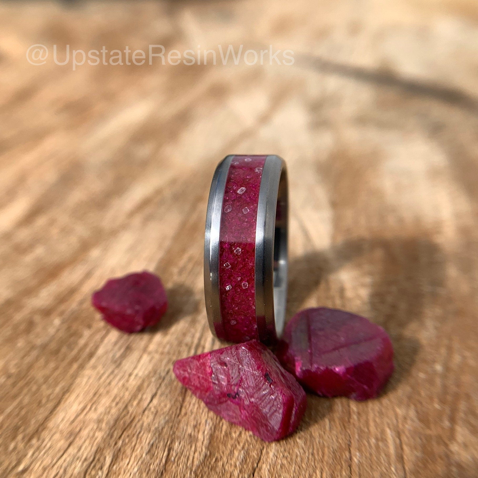 Natural Burmese Ruby and Trillion Diamond Ring with in 18k white gold for  sale (GR-5210)