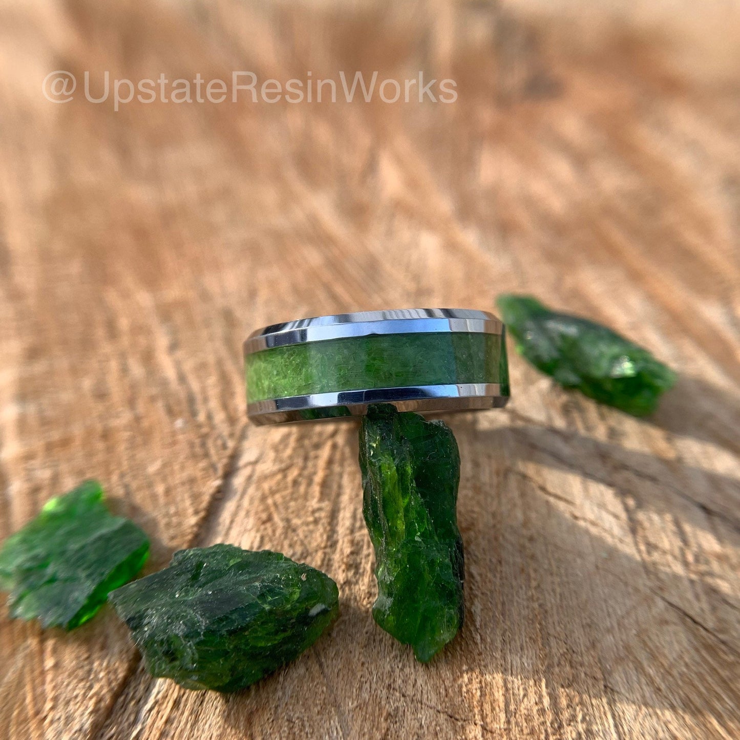 Genuine Green Diopside ring, diopside band, chrome green diopside, gemstone rings, mens ring, womans ring, wedding band, engagement ring