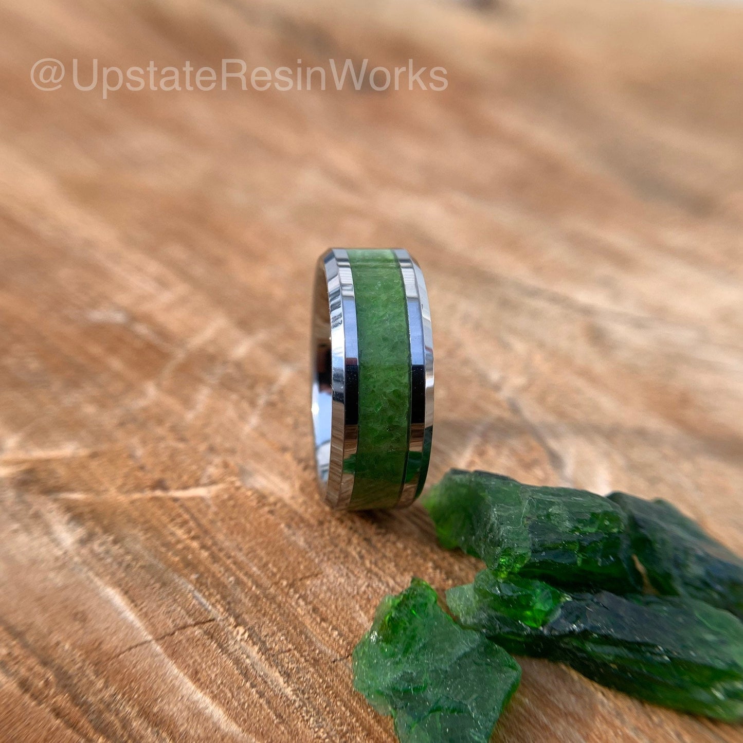 Genuine Green Diopside ring, diopside band, chrome green diopside, gemstone rings, mens ring, womans ring, wedding band, engagement ring