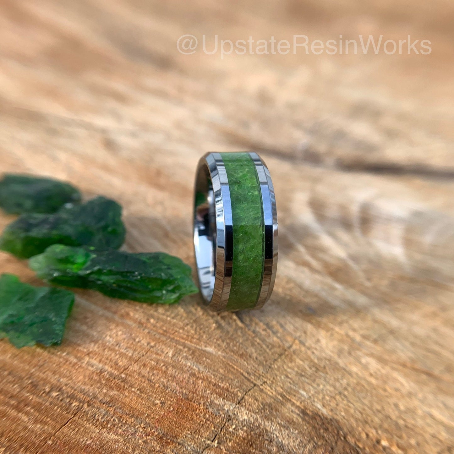 Genuine Green Diopside ring, diopside band, chrome green diopside, gemstone rings, mens ring, womans ring, wedding band, engagement ring