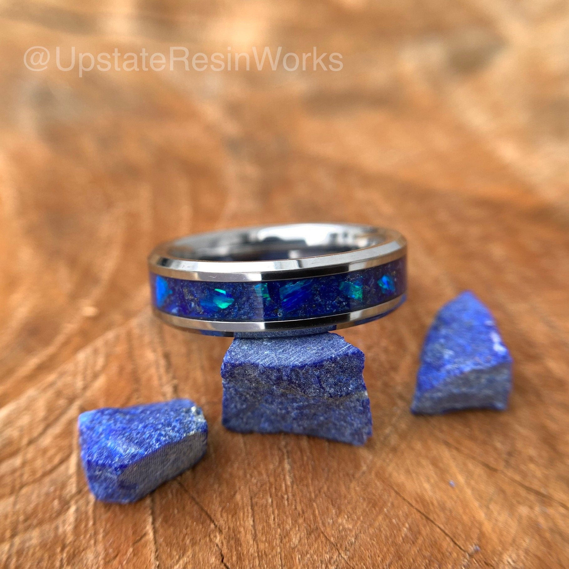 Genuine lapis Lazuli band and opal, lapis Lazuli and opal ring, blue Lapis ring, mens lapis ring, womans ring, wedding ring, engagement ring