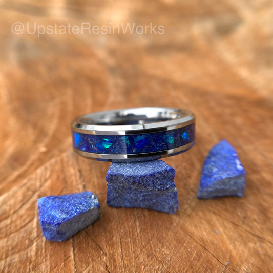 Genuine lapis Lazuli band and opal, lapis Lazuli and opal ring, blue Lapis ring, mens lapis ring, womans ring, wedding ring, engagement ring