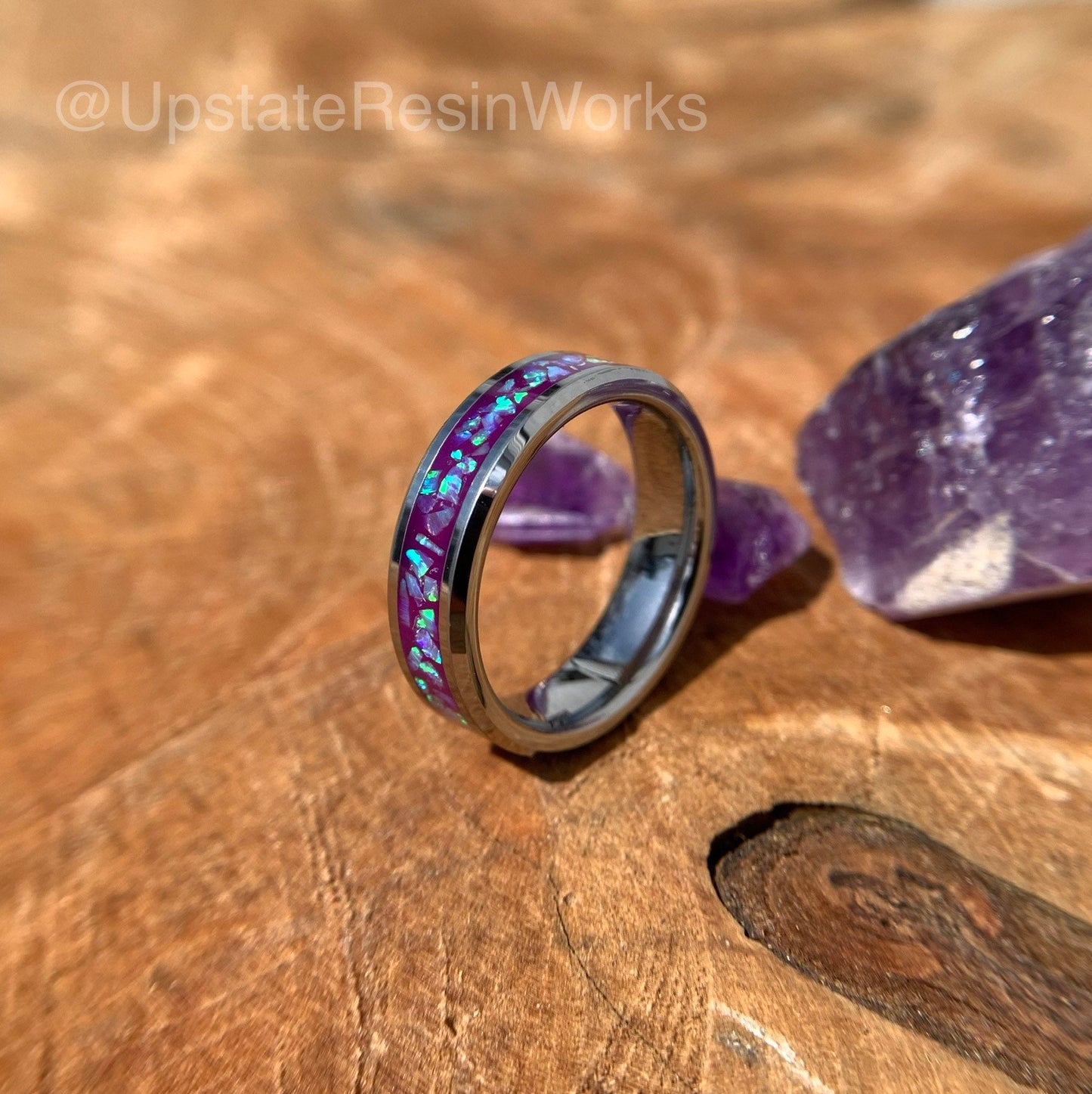 Color change ring, Opal and Amethyst ring, Amethyst band, engagement ring, wedding ring, promise ring, Anniversary ring, for him, for her,