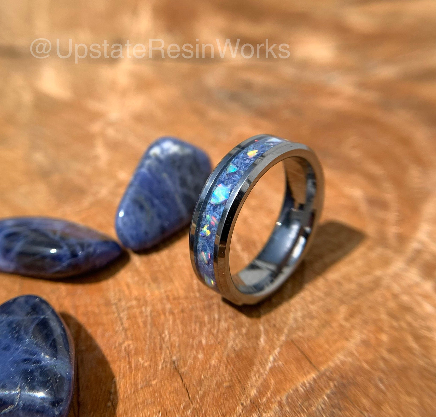 Blue Sodalite band, opal and sodalite ring, Sodalite ring, wedding band, engagement band, promise band, for him, for her, anniversary band