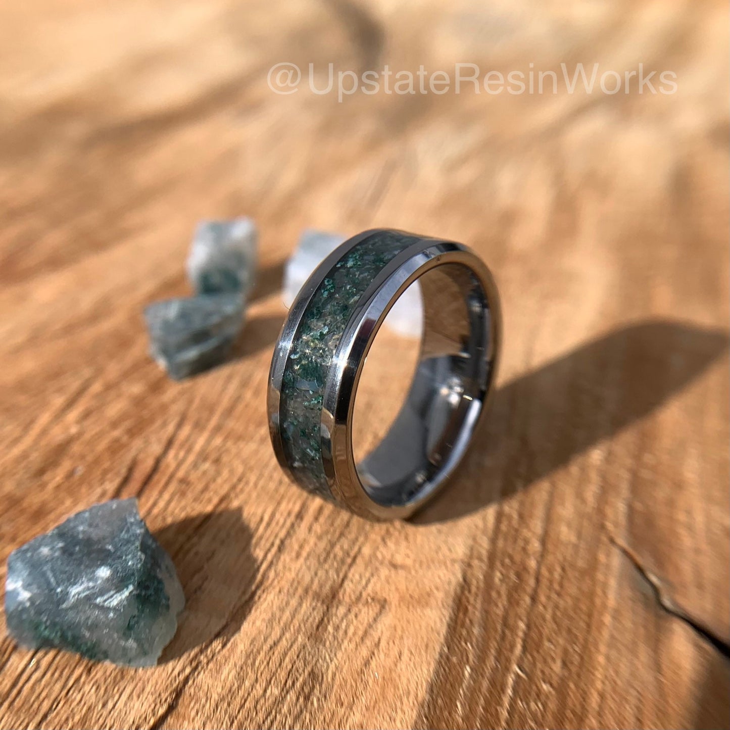 Real Moss Agate Band, Moss Agate Ring, Dendritic Moss Agate Band, gemstone rings, vow renewal, wedding band, engagement band, promise band