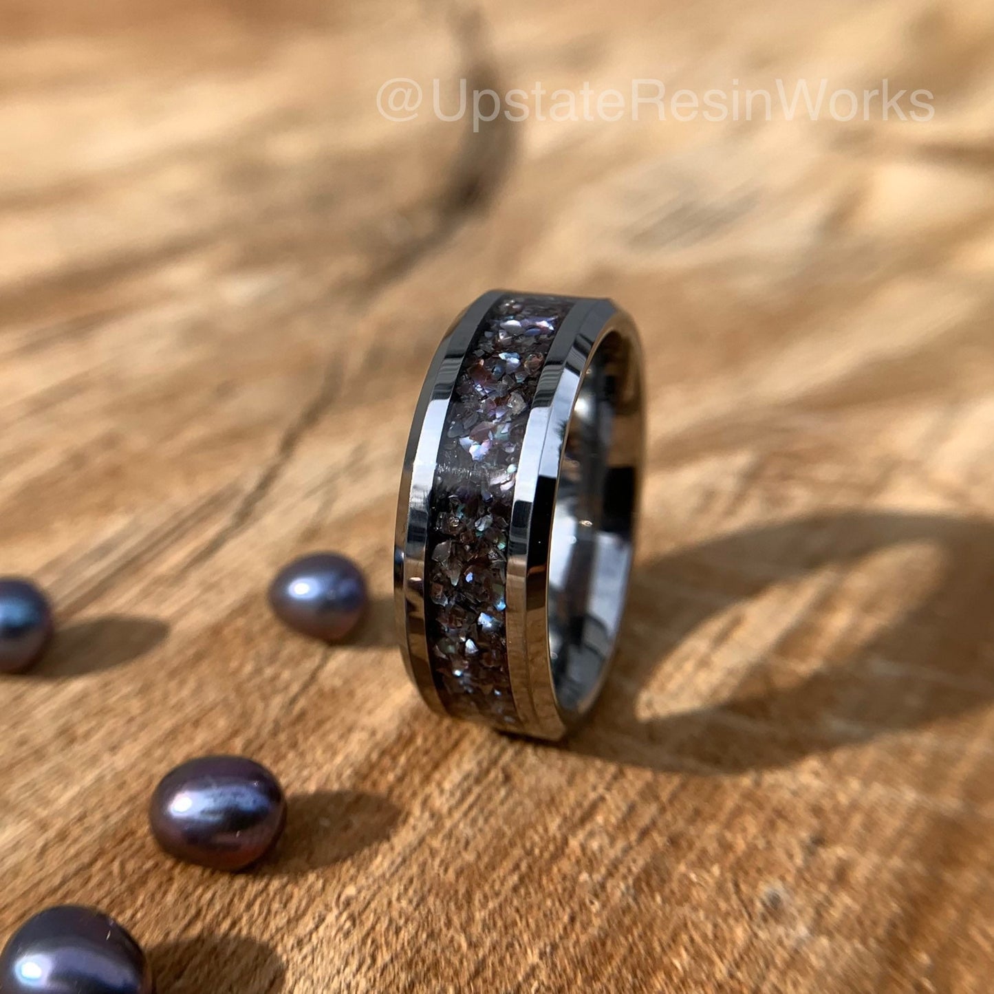 Real Black Pearl Band, Peacock pearl Band, Black pearl ring, gemstone rings, vow renewal, wedding band, engagement band, promise band