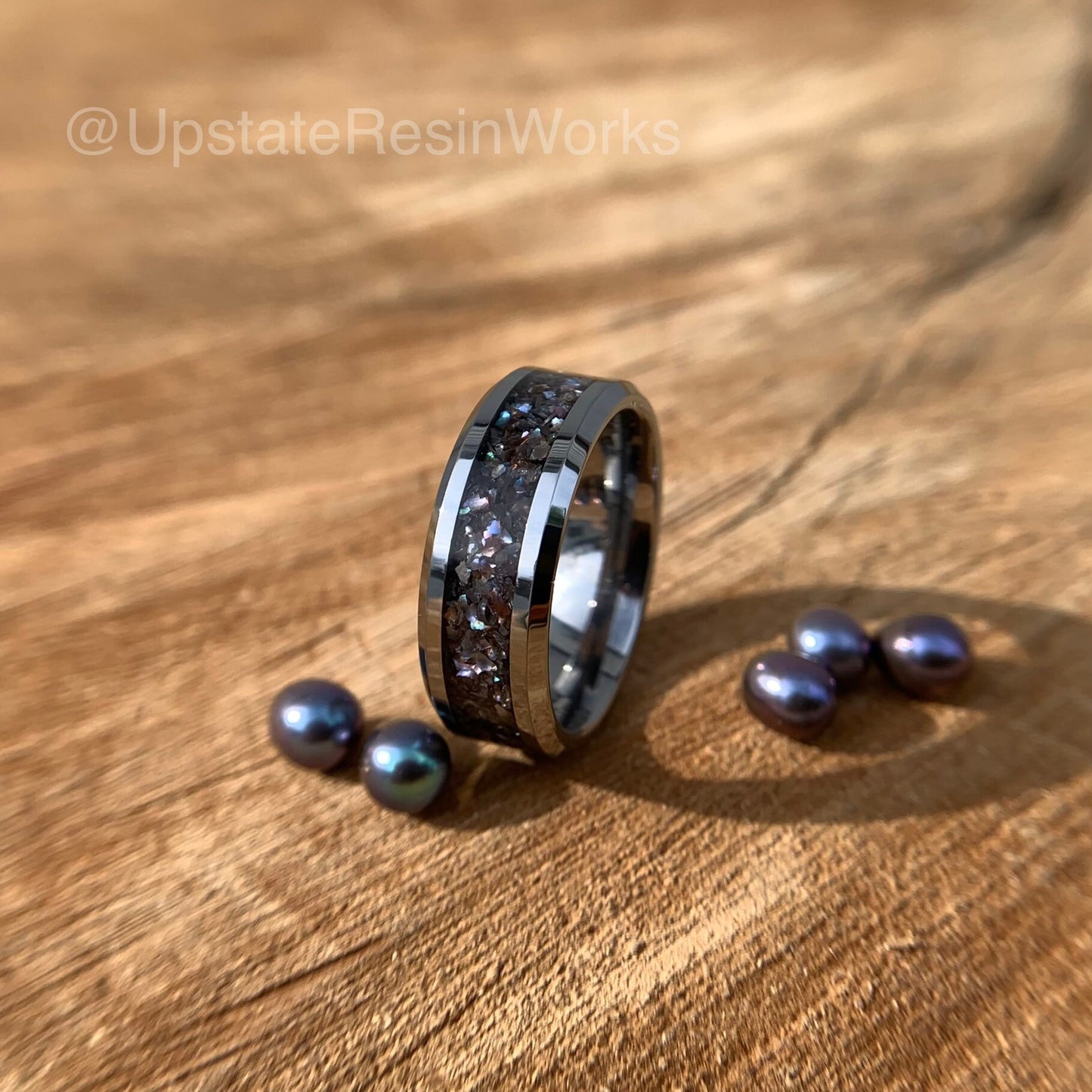 Real Black Pearl Band, Peacock pearl Band, Black pearl ring, gemstone rings, vow renewal, wedding band, engagement band, promise band