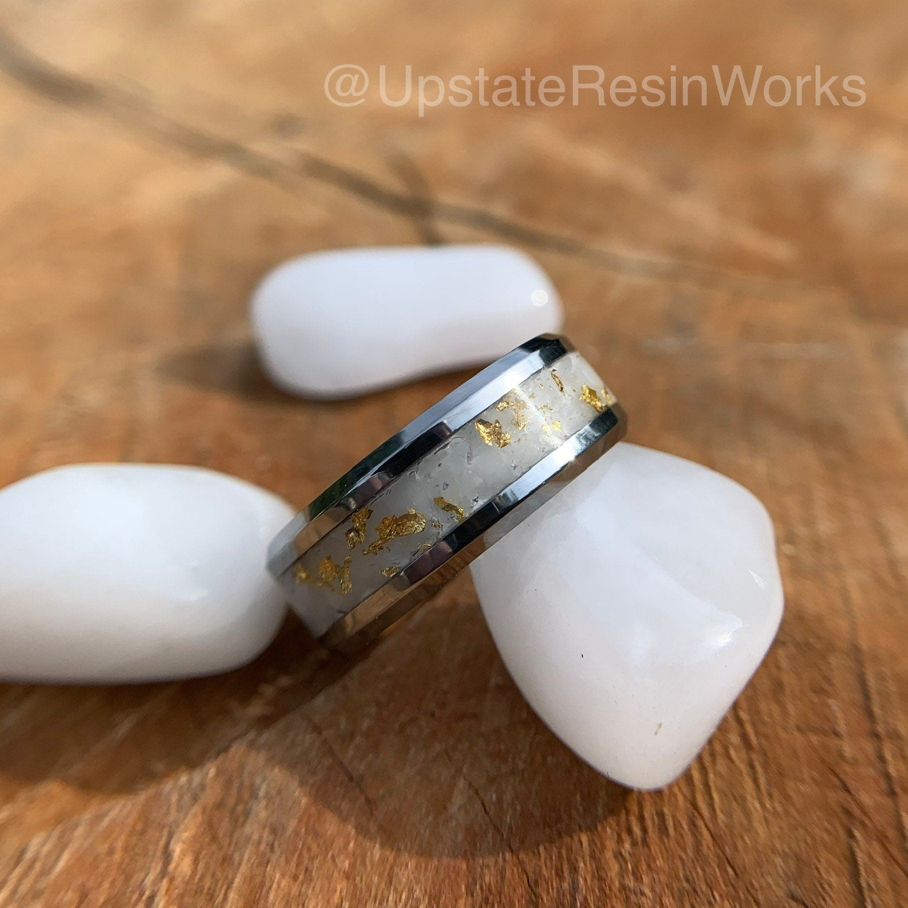 Genuine White quartz and gold band, white quartz and gold ring, quartz, gemstone band, mens band, womans band, wedding band, engagement band