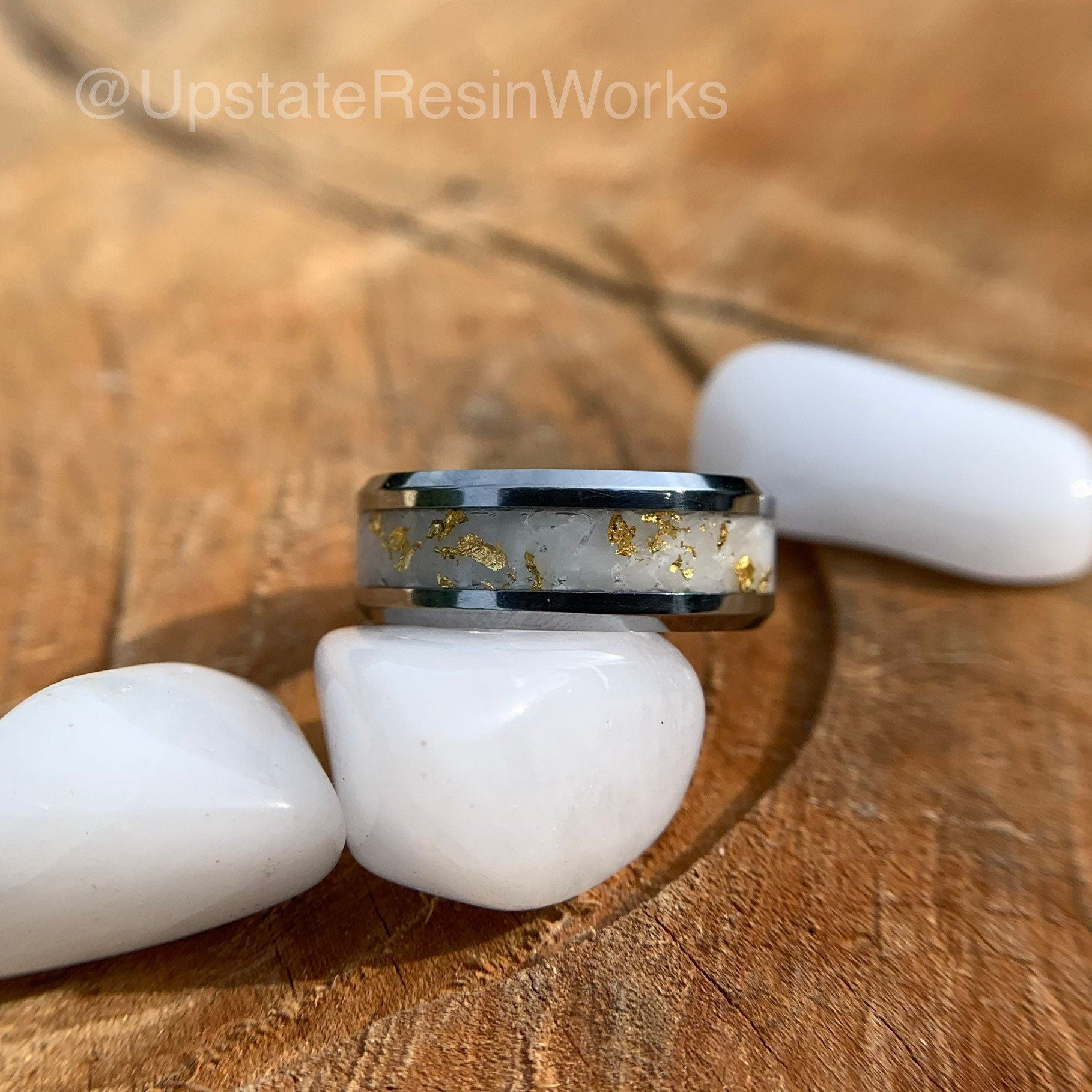 Genuine White quartz and gold band, white quartz and gold ring, quartz, gemstone band, mens band, womans band, wedding band, engagement band