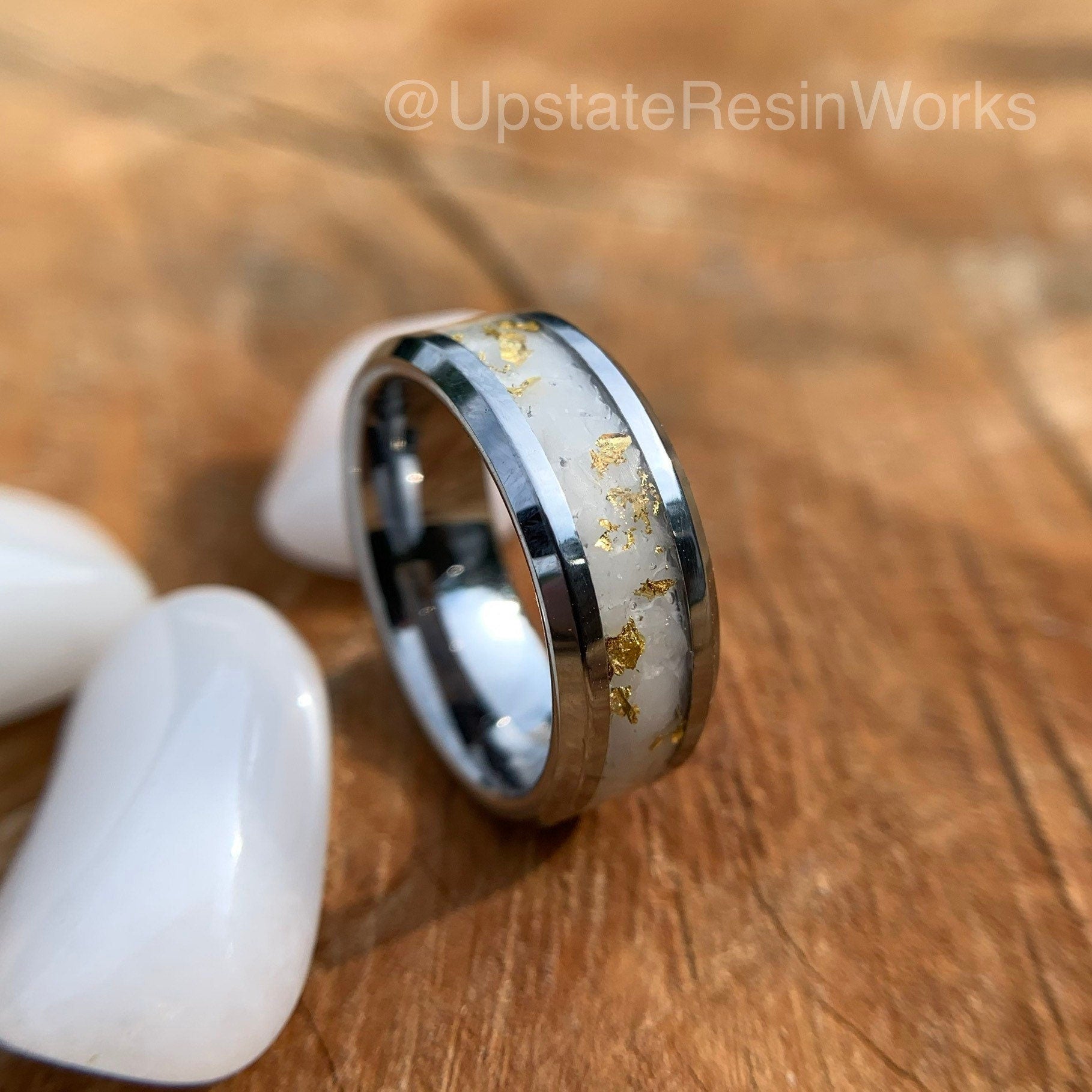 Genuine White quartz and gold band, white quartz and gold ring, quartz, gemstone band, mens band, womans band, wedding band, engagement band