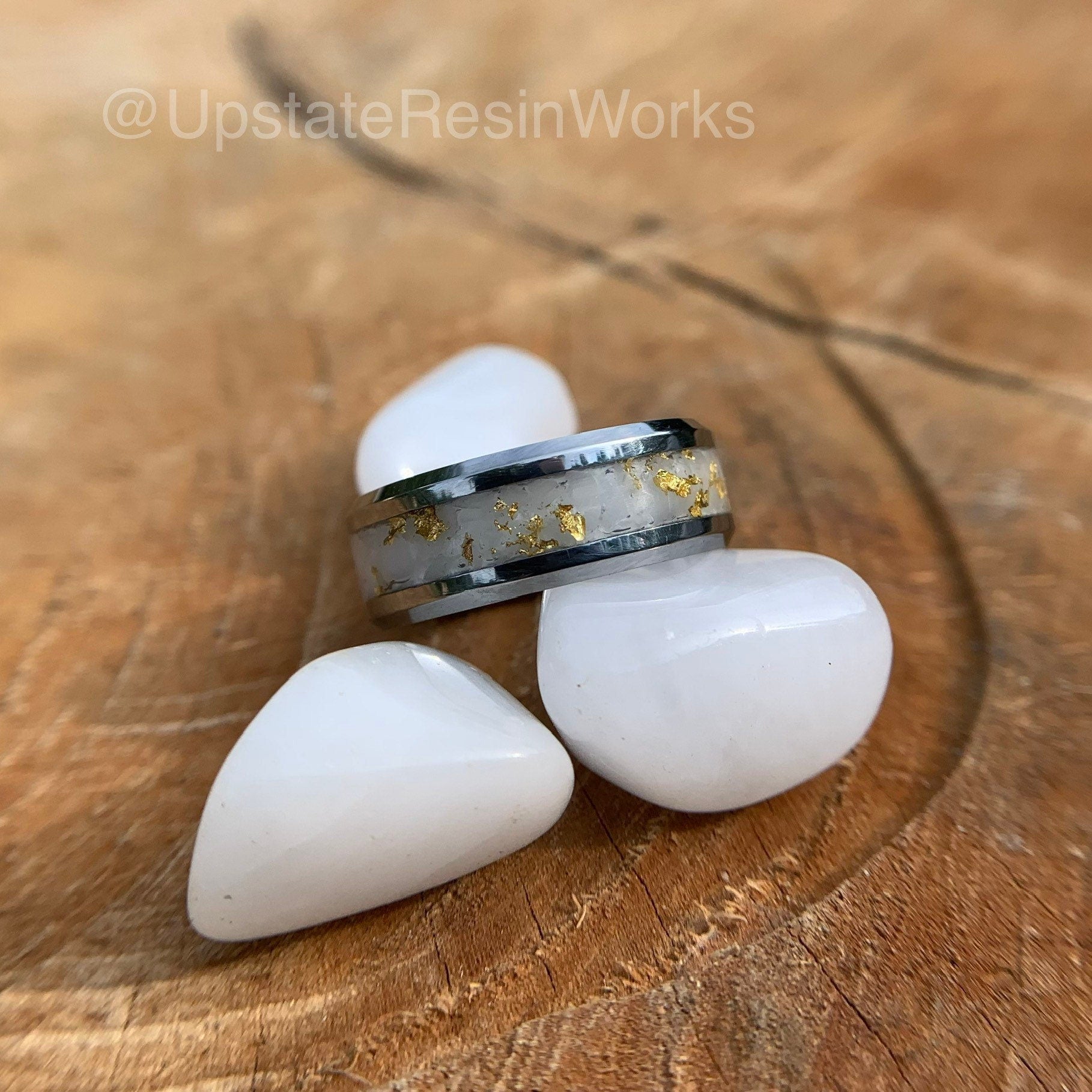 Genuine White quartz and gold band, white quartz and gold ring, quartz, gemstone band, mens band, womans band, wedding band, engagement band