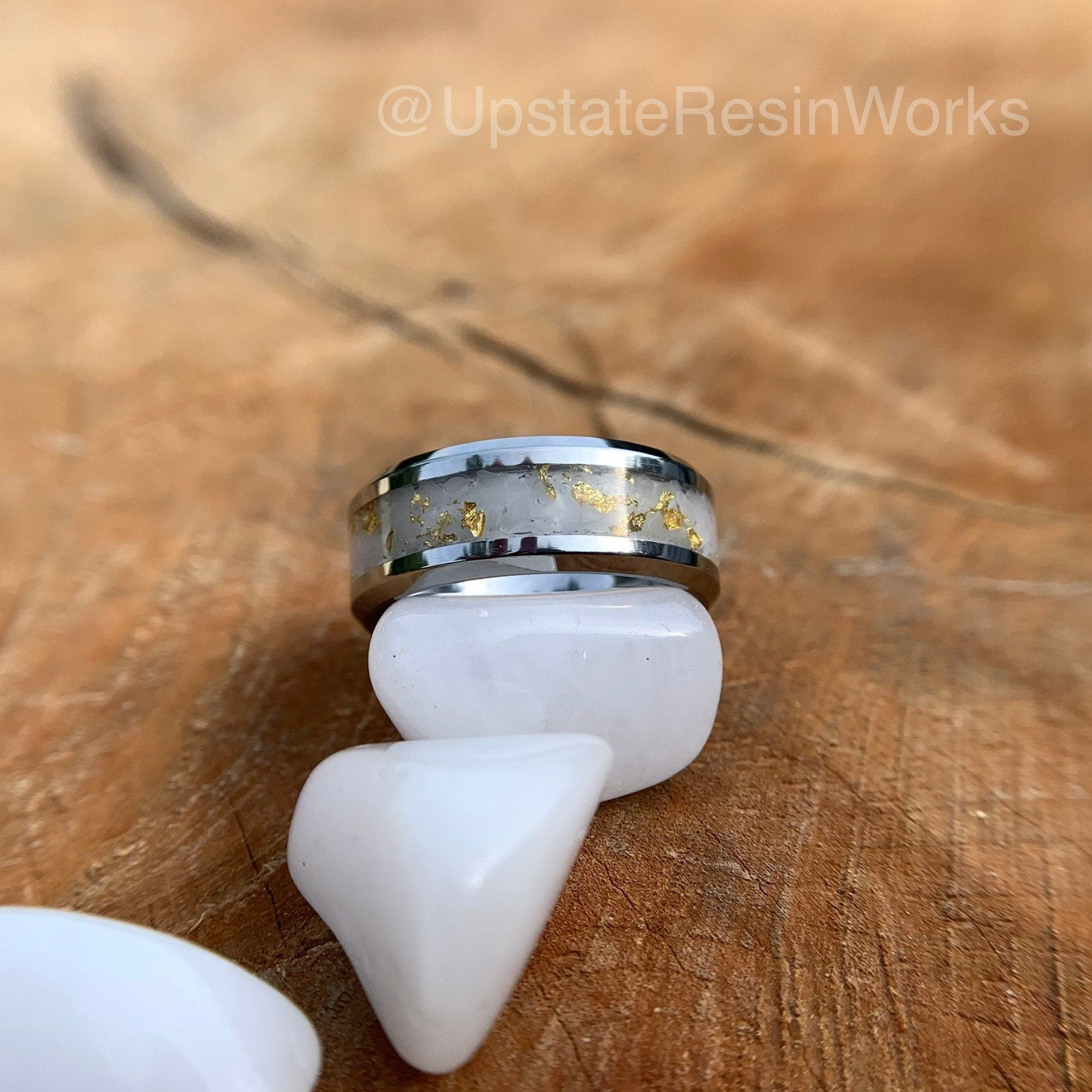 Genuine White quartz and gold band, white quartz and gold ring, quartz, gemstone band, mens band, womans band, wedding band, engagement band