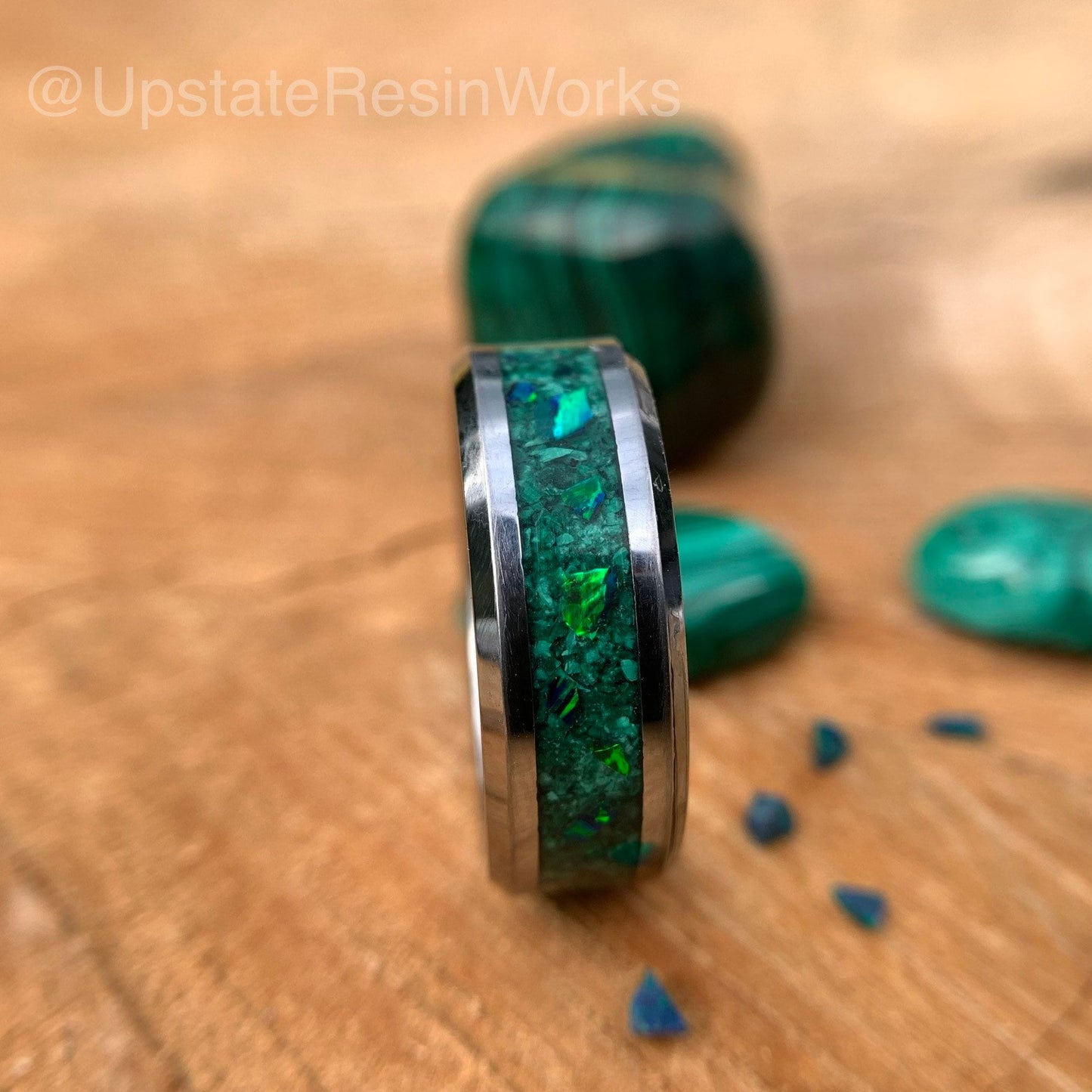 Real Malachite Band, Malachite and opal, malachite ring, gemstone rings, for him, for her, wedding band, engagement band, promise band