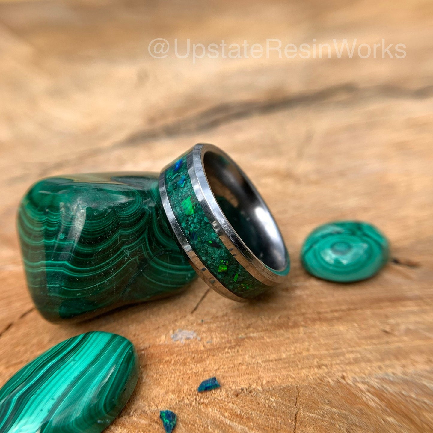 Real Malachite Band, Malachite and opal, malachite ring, gemstone rings, for him, for her, wedding band, engagement band, promise band