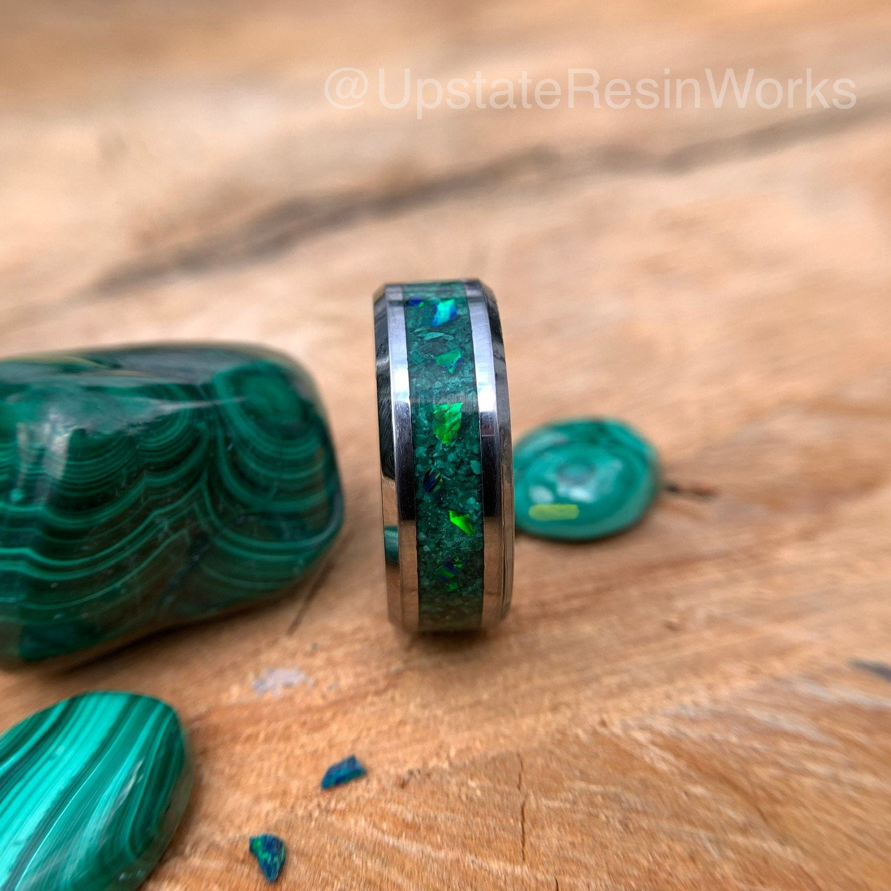 Real Malachite Band, Malachite and opal, malachite ring, gemstone rings, for him, for her, wedding band, engagement band, promise band