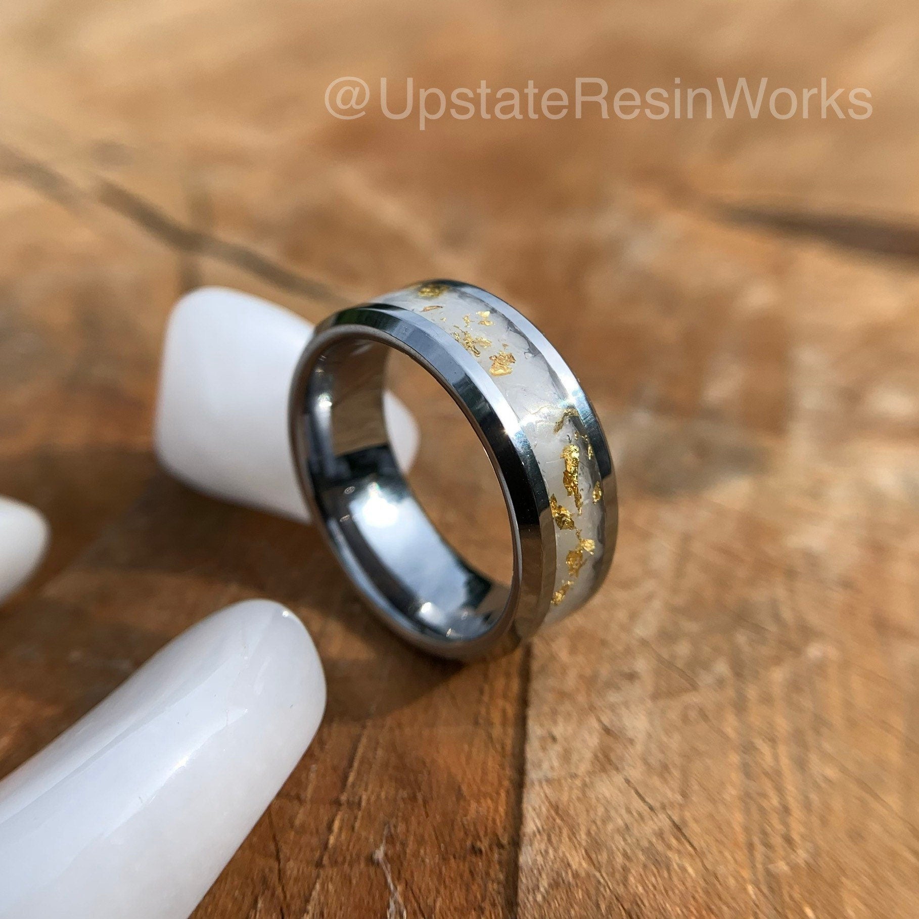 Genuine White quartz and gold band, white quartz and gold ring, quartz, gemstone band, mens band, womans band, wedding band, engagement band