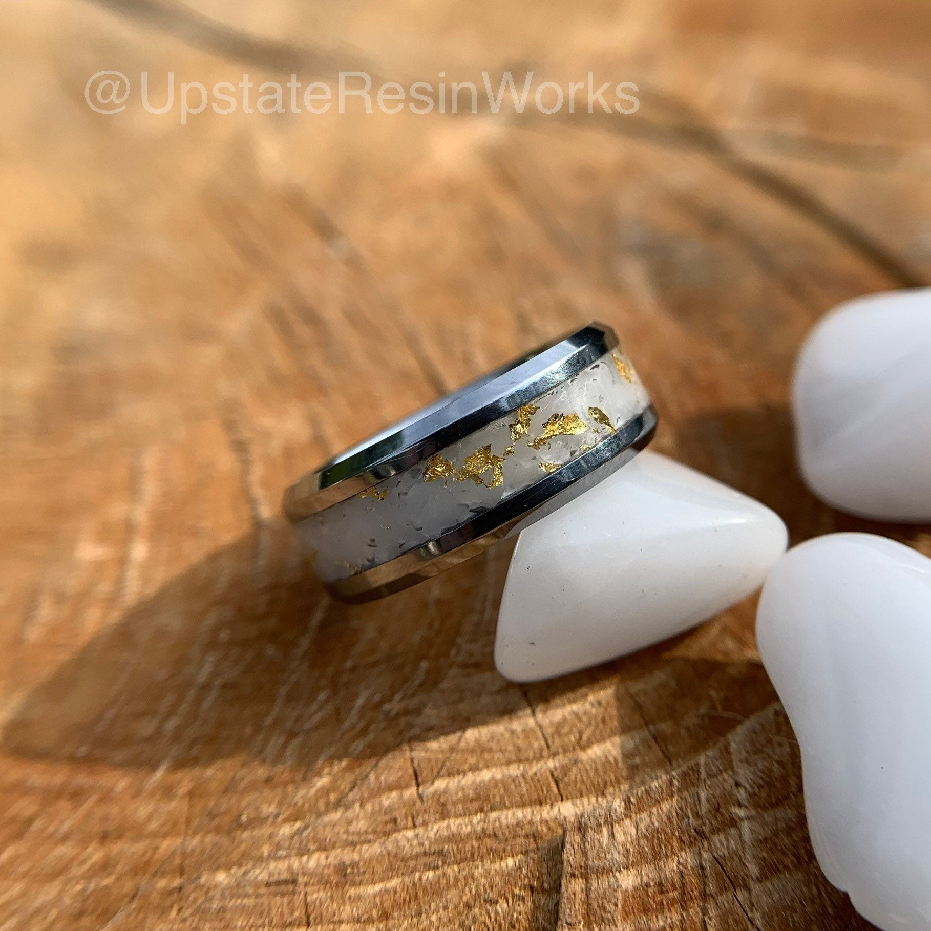 Genuine White quartz and gold band, white quartz and gold ring, quartz, gemstone band, mens band, womans band, wedding band, engagement band