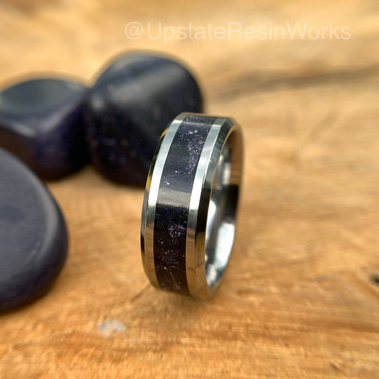 Genuine Blue Sandstone ring, Blue Sandstone Band, Galaxy ring, Nebula, gemstone rings, mens ring, womans ring, wedding band, engagement ring