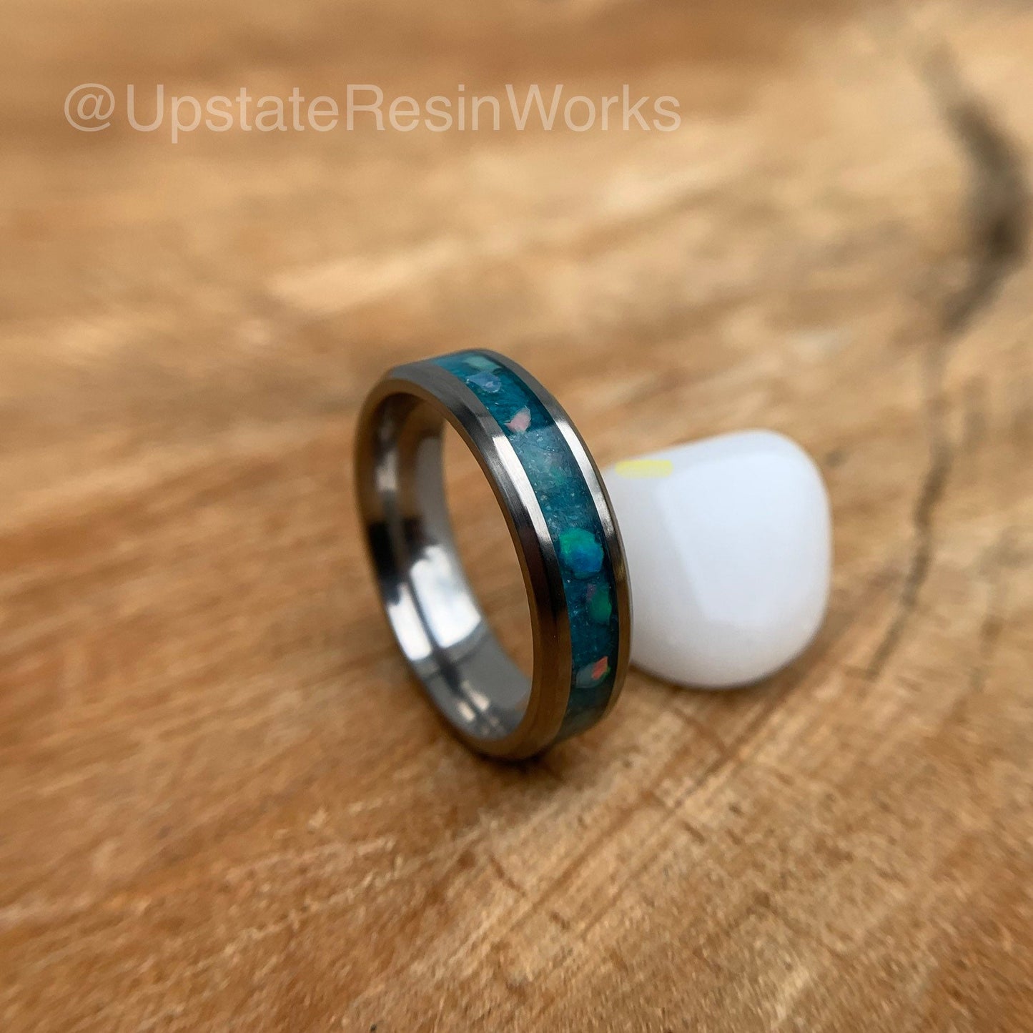 London Blue Topaz and Opal ring, Blue Topaz and Opal band, for him